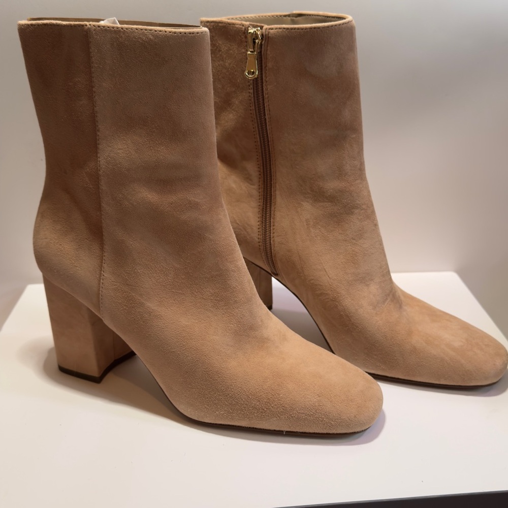 Ann Taylor Tan Suede Heeled Boots with Block Heels
